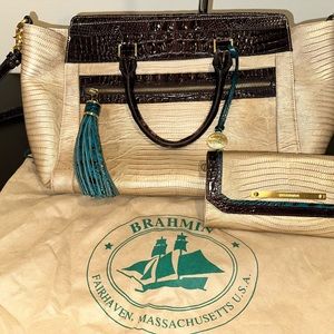 Elegant Brahmin Cream and Brown Handbag Set